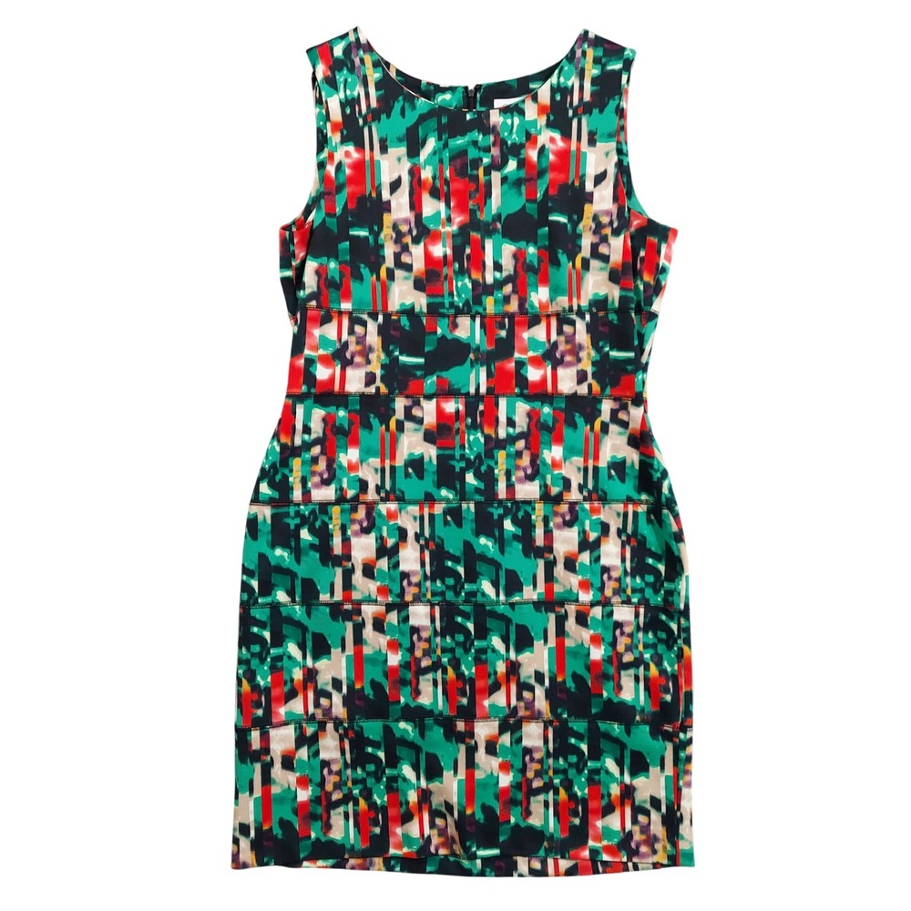 Calvin Klein Sheath Dress Women 14 Multi Abstract Geometric Sleeveless Stretch